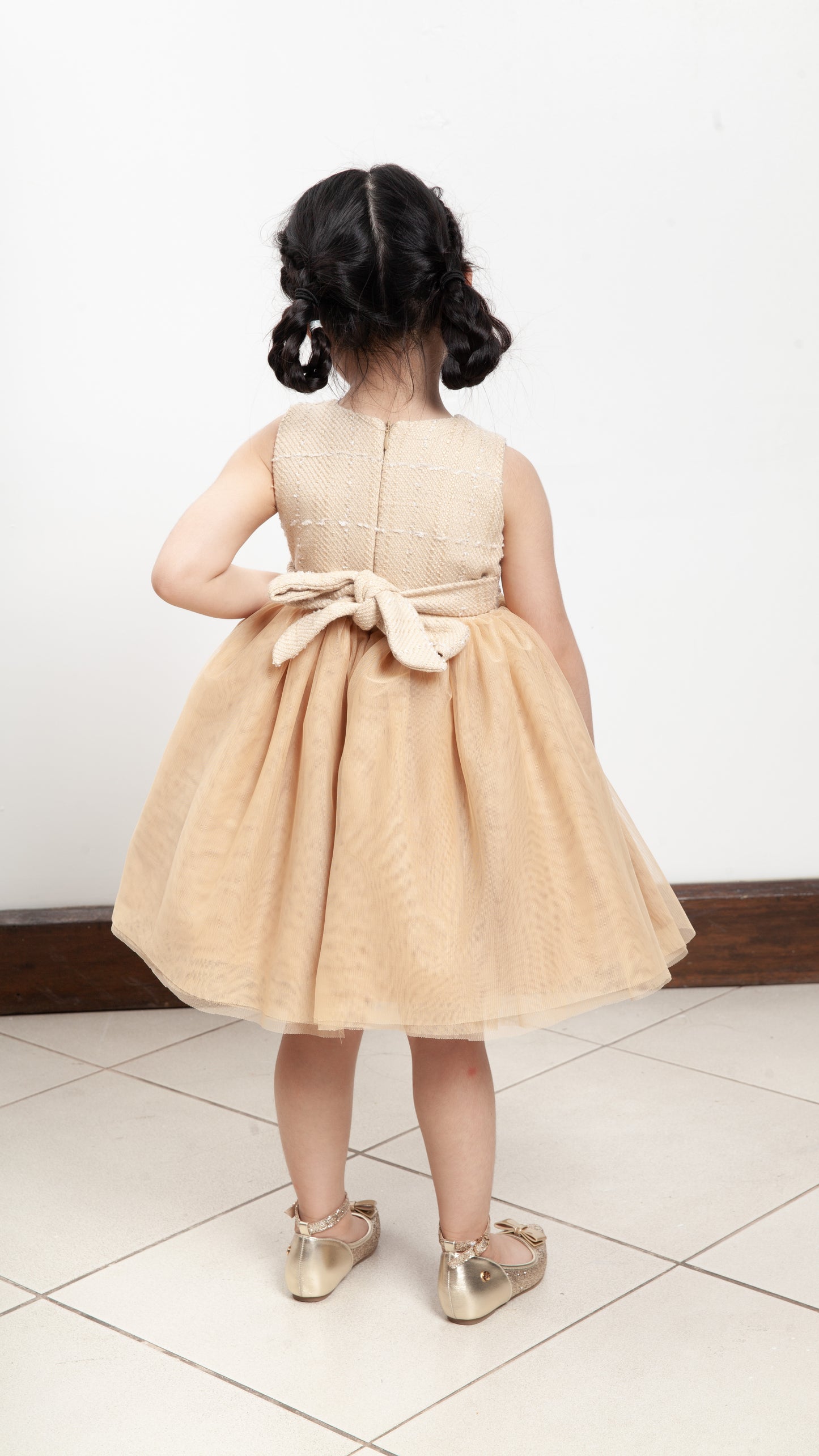 Sleeveless Midi Tulle Dress - Beige Tweed