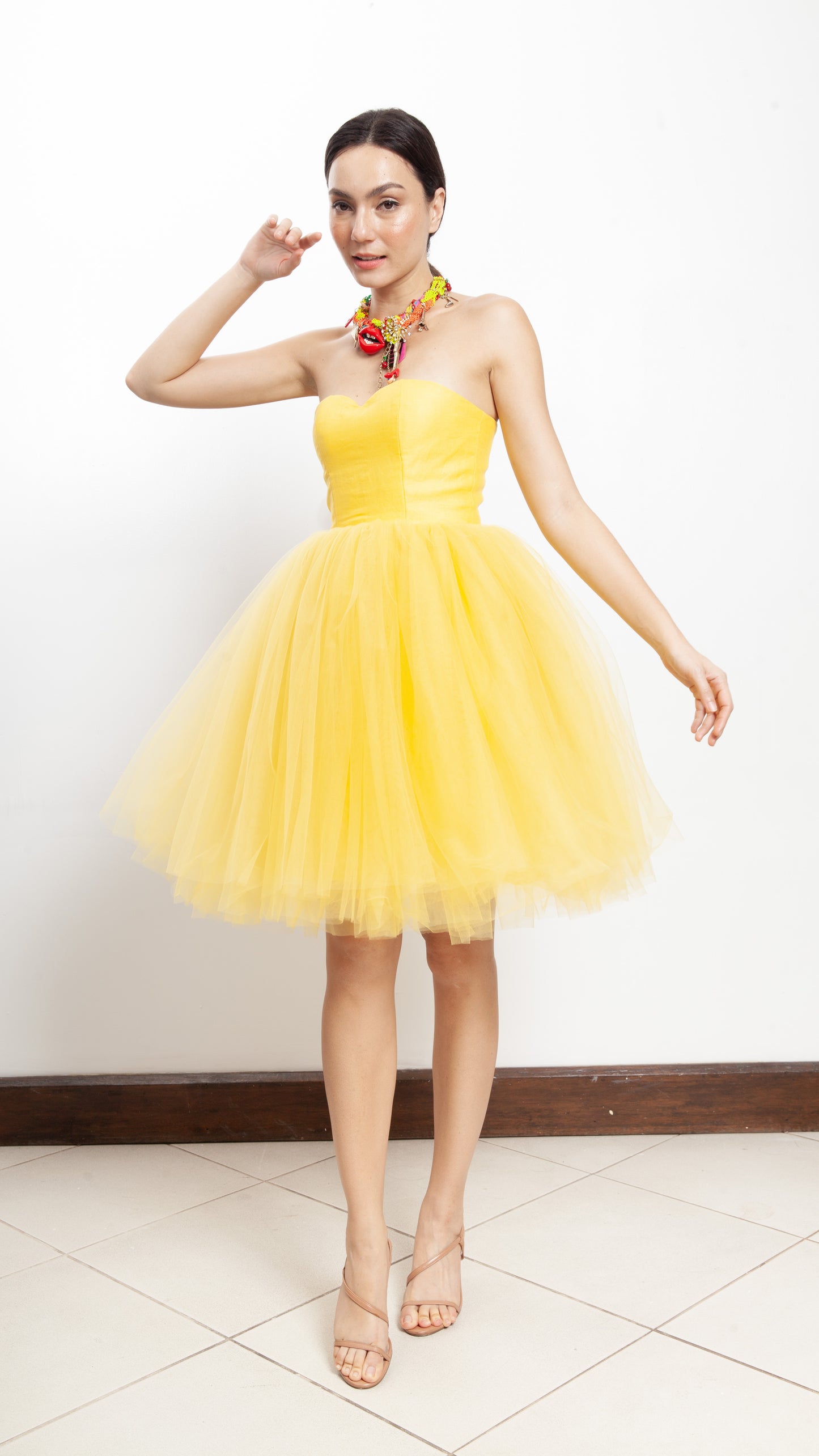 Corset Tulle Doll Dress - Yellow Linen