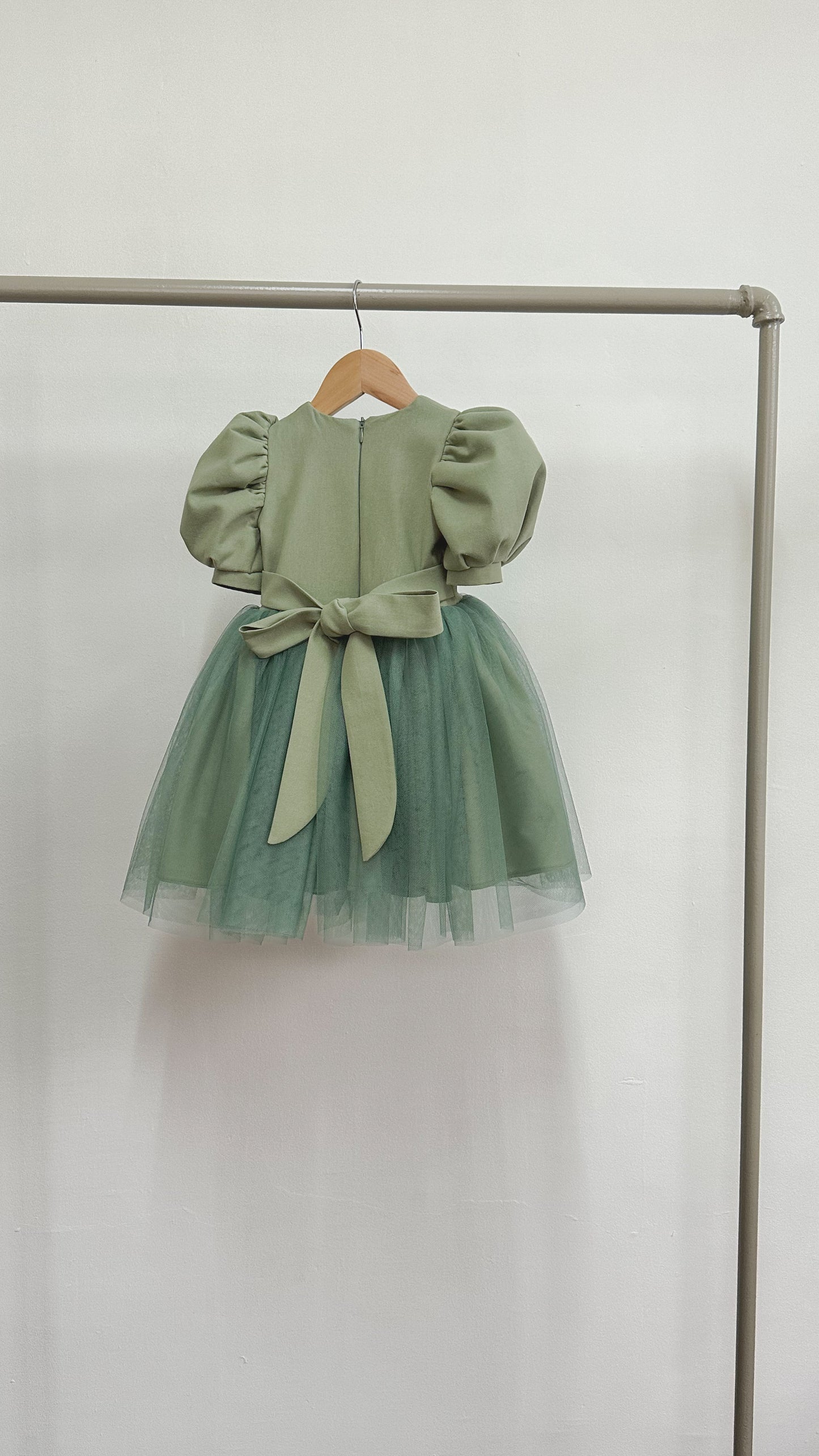 Puff Sleeve Midi Tulle Dress - Sage Linen
