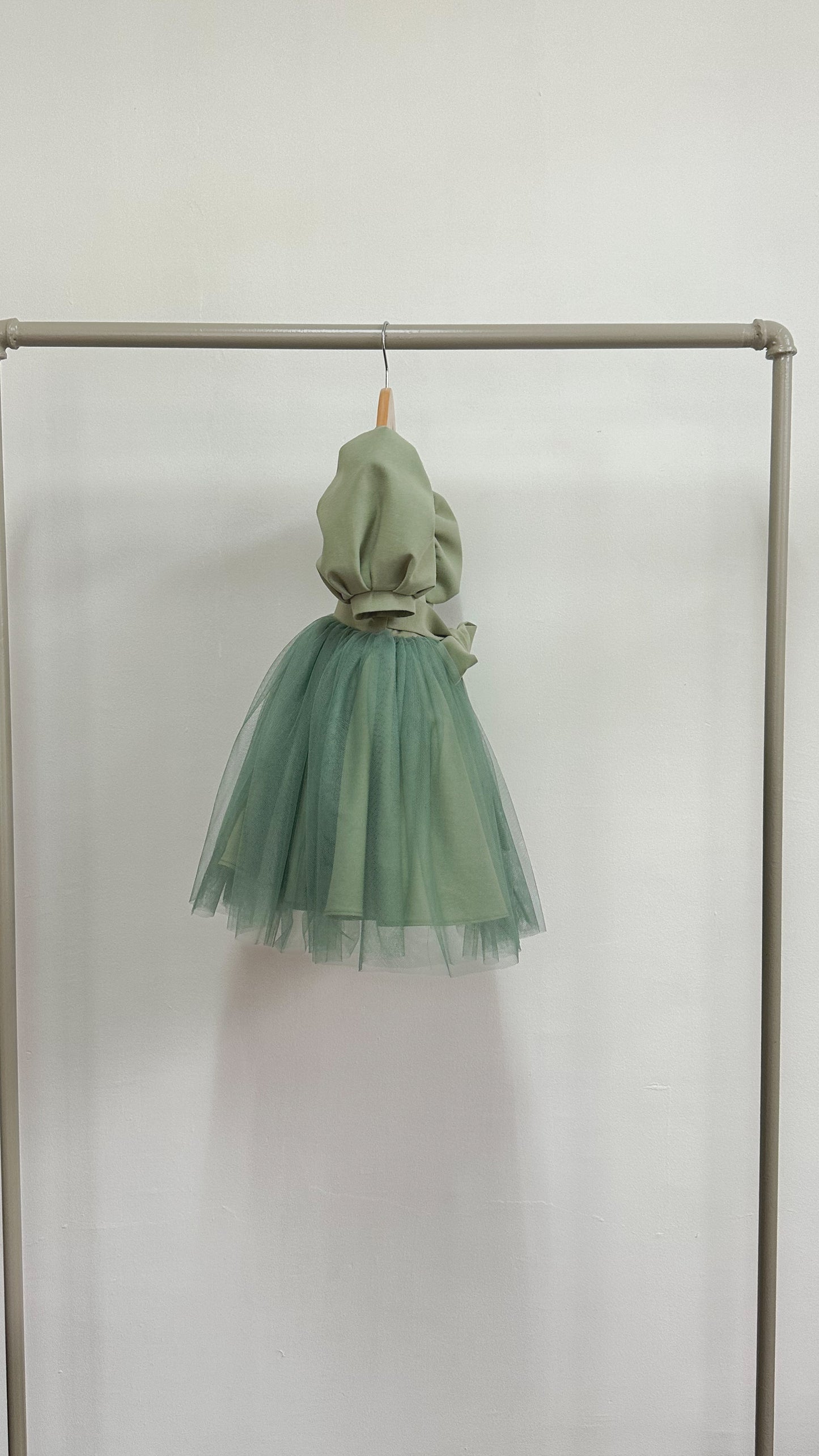 Puff Sleeve Midi Tulle Dress - Sage Linen