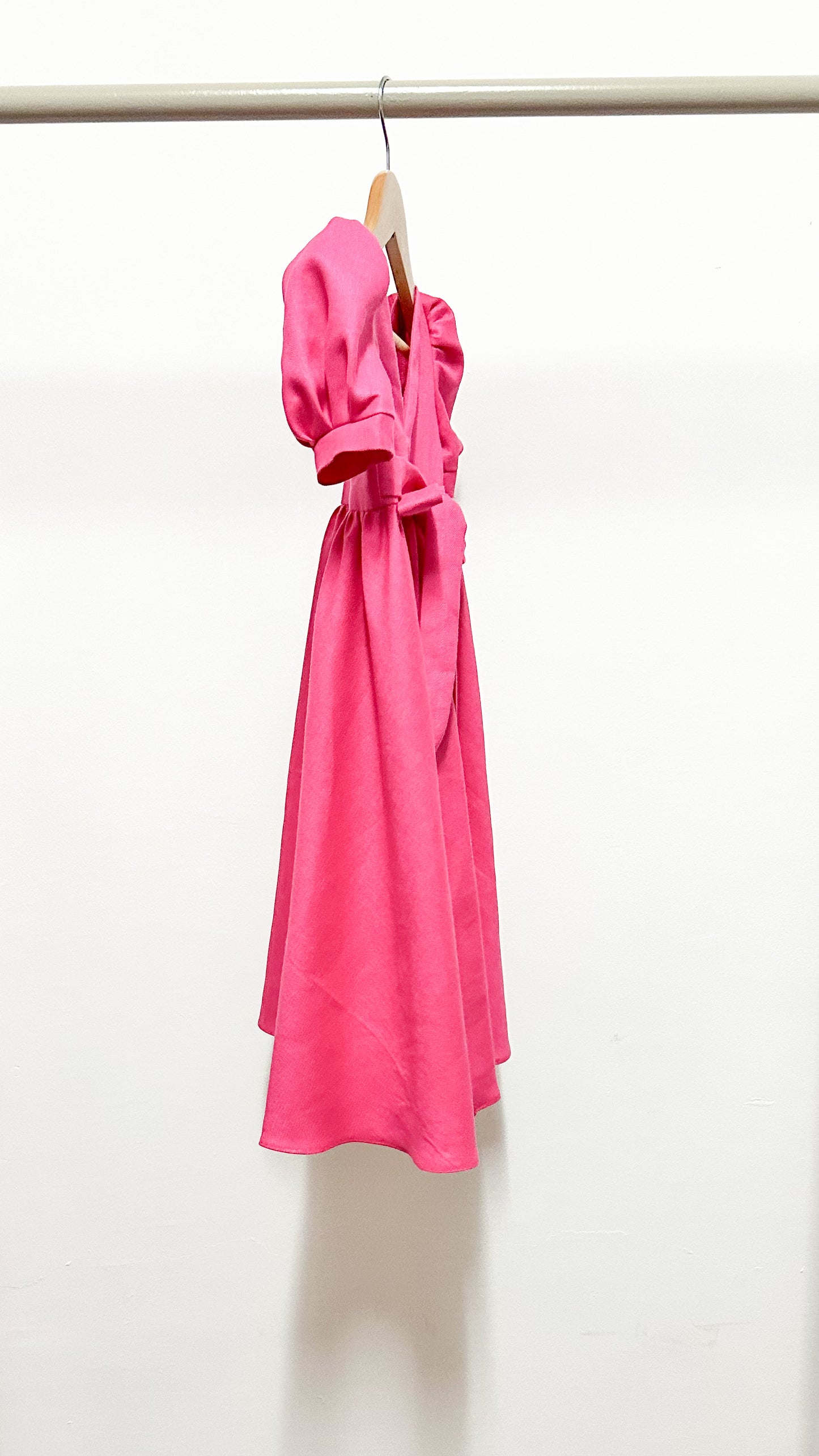 Puff Sleeve Maxi Dress - Hot Pink Linen