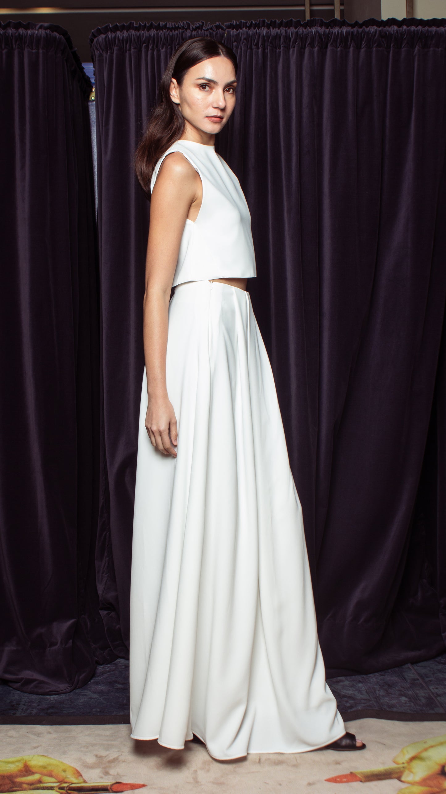 Front and Back Pleated Versatile Long Skirt - White Crepe