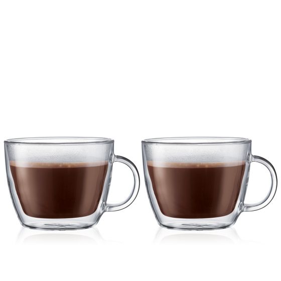 Bodum Bistro Double Wall Café Latte Cup (2pcs) 15oz, Transparent