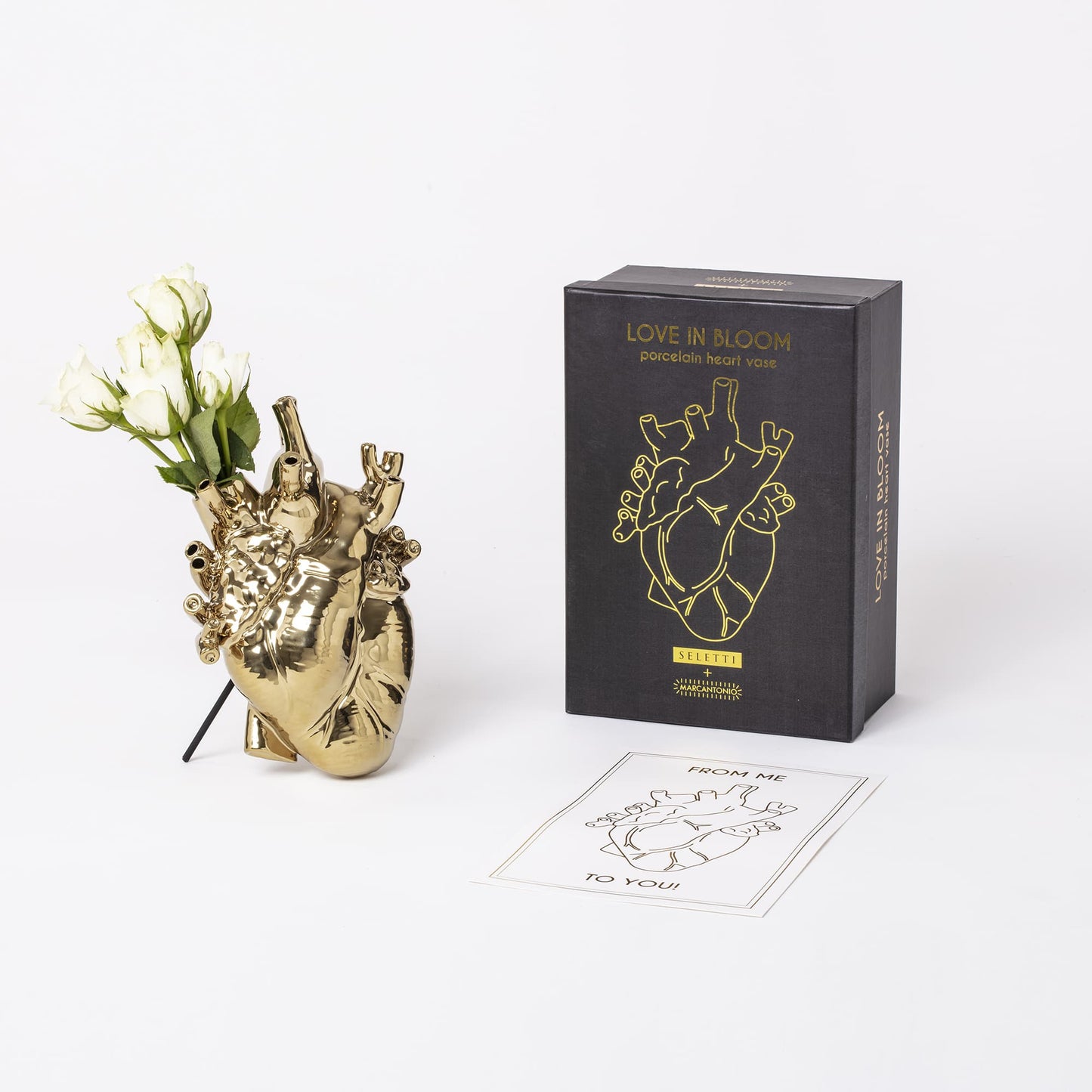 Seletti Love in Bloom Gold Porcelain Heart Vase